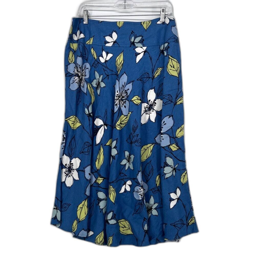 Emma James NWT Floral Print‎ Linen Blend Midi Aline Skirt Size 14 Coastal